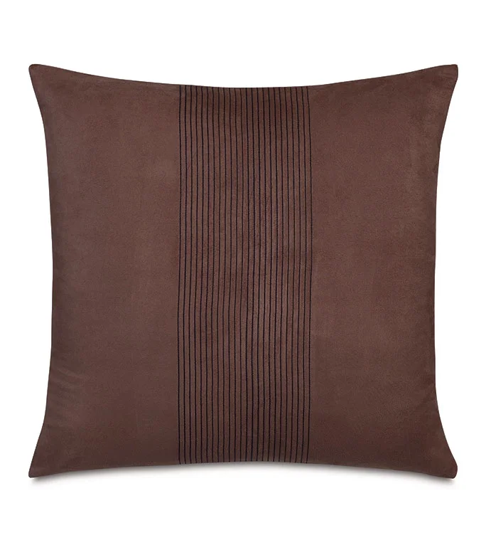 Eastern Accents brown velvet decorative pillow with pleated center stripe — luxury Chicago-made bedding accent