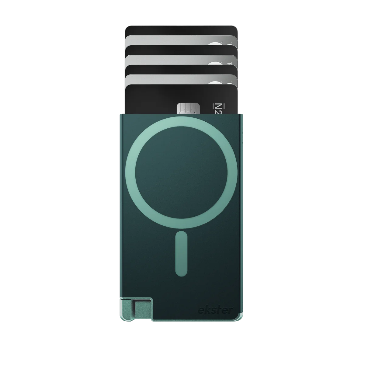 Ekster Cardholder Pro for MagSafe in Transformative Teal — recycled aluminum card holder with fanned card ejection, RFID-blocking, MagSafe-compatible on both sides